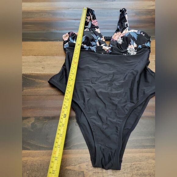 CUPSHE One Piece Swimsuit Backless V Neck Wide Straps Back Hook Floral Size L - Picture 9 of 11